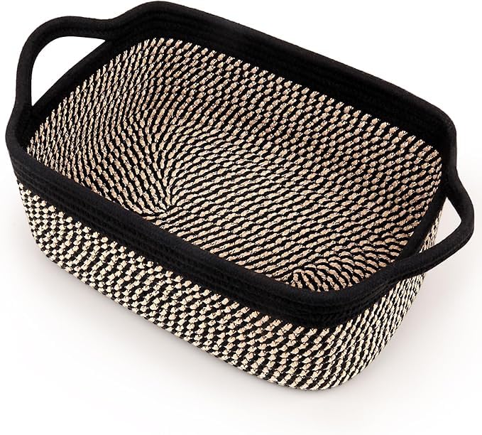 Gift Basket Empty with Handles, 12x8x5 inch - Small Woven Basket for Baby Nursery, Toys, Towels, Wedding, Birthday Gifting - With Gift Bag & Ribbon (Black Brown, 1PC) - color: Black and Brown, size: 1 Pack