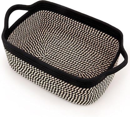 Gift Basket Empty with Handles, 12x8x5 inch - Small Woven Basket for Baby Nursery, Toys, Towels, Wedding, Birthday Gifting - With Gift Bag & Ribbon (Black Brown, 1PC) - color: Black and Brown, size: 1 Pack