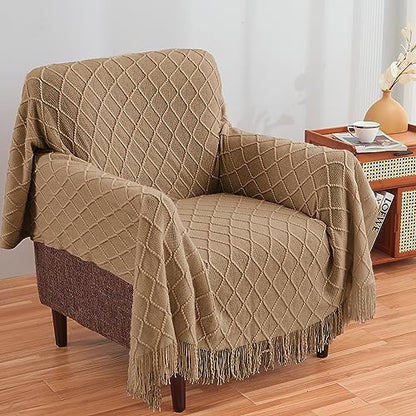 inhand Khaki Knitted Throw Blanket for Couch and Bed, 60"x80" - color: Khaki, size: 60"x80"