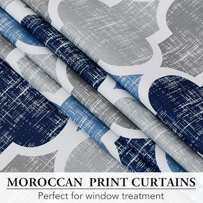 Beauoop Moroccan 100% Blackout Curtains Bedroom Blue Grey 50x96 2 Panels - color: Rod Pocket | Blue and Grey, size: 50"W x 96"L (Pack of 2)