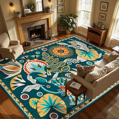 Joydeco Egypt Floral Washable Large Living Room Bedroom Rug 8x10 Under Bed - color: Dark Green, size: 8' x 10' (Rectangular)