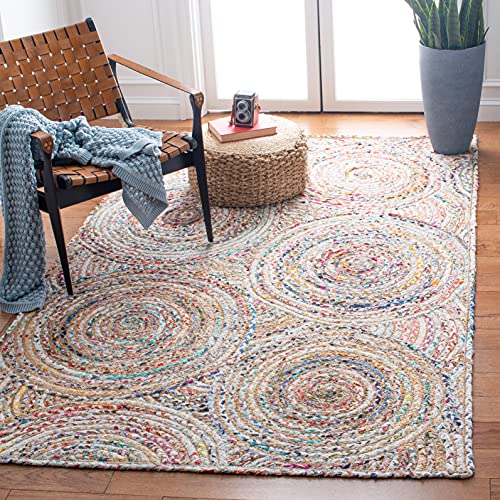 SAFAVIEH Cape Cod Collection 3' x 5' Beige/Multi CAP203B Handmade Boho Braided Circles Jute & Cotton Entryway Living Room Foyer Bedroom Accent Rug - color: Beige/Multi, size: 3' x 5' (Rectangular)