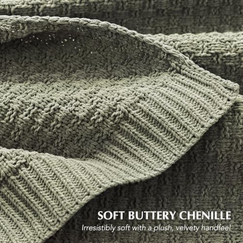 EVERGRACEHOME Chunky Chenille Knit Throw Blanket, Dried Thyme Green, 60x80 - color: Dried Thyme Green, size: 60" x 80"