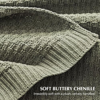 EVERGRACEHOME Chunky Chenille Knit Throw Blanket, Dried Thyme Green, 60x80 - color: Dried Thyme Green, size: 60" x 80"