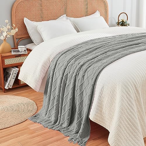 inhand Light Grey Knitted Throw Blanket for Couch and Bed, 60"x80" - color: Light Grey, size: 60"x80"