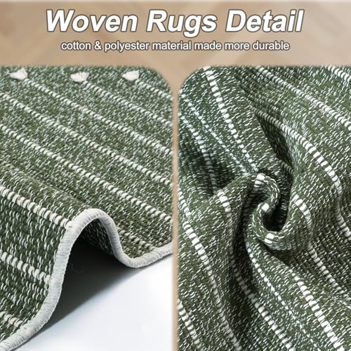 LIVEBOX 2x6 Green Entryway Runner Rug, Hallway Kitchen Cotton Woven Runners, Washable Narrow Rugs for Laundry Room (Dark Green & White) - color: Dark Green & White, size: 2' x 6' (Runner)