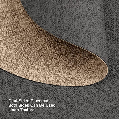 Myir JUN 14" Round Placemats Set of 4, Reversible Dual-Color Place Mats - color: Gray Beige