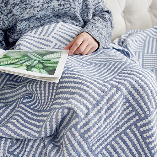 jinchan 100% Cotton Muslin Blanket Twin Boho Throw Blanket 50x60 Dusty Blue - color: B. Square Blue, size: 50"x60"