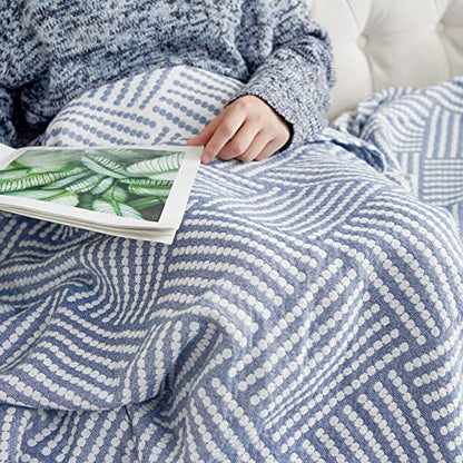 jinchan 100% Cotton Muslin Blanket Twin Boho Throw Blanket 50x60 Dusty Blue - color: B. Square Blue, size: 50"x60"
