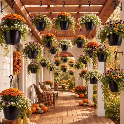 16 Pcs 10 Inch Hanging Planter with Drainage Insert, Black - color: Black