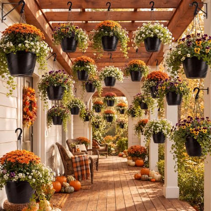 16 Pcs 10 Inch Hanging Planter with Drainage Insert, Black - color: Black