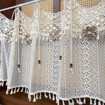 Boho Crochet Lace Sheer Curtain Valance for Window Kitchen Doorway Entryway - size: 55"W x 20"L (Pack of 1)