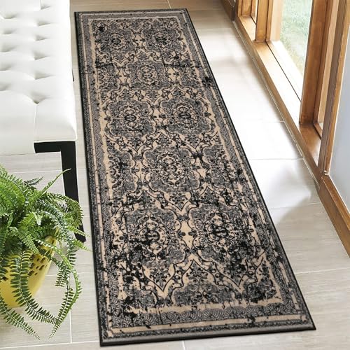 Vaukki Hallway Runner 2x6 ft, Black Beige Vintage Shaggy Soft Kitchen Rug - color: Black and Beige, size: 2' x 6'(Runner)