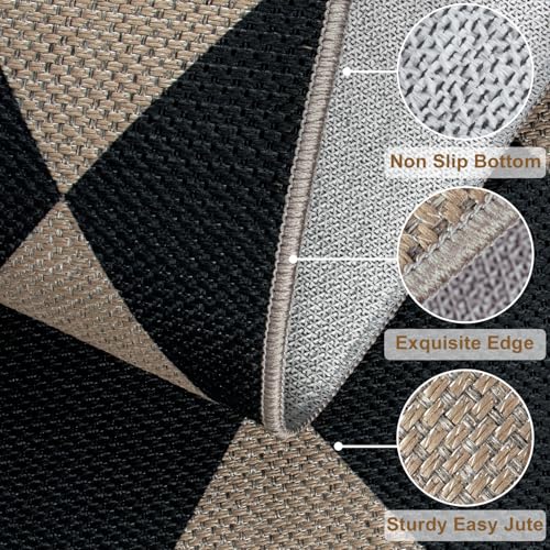 Rugalia Easy Jute Checkered Entryway Rug, 2.6x4 Black Modern Indoor Outdoor Doormat, Washable Non-Slip Neutral Kitchen Rug Farmhouse Diamond Throw Rugs for Entrance Bedroom Bathroom - color: Black Checkered, size: 2.6' x 4' (Rectangular)