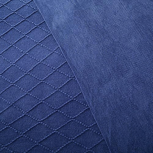 Acrylic Knitted Throw Blanket, Navy, 50 x 60 Inches - color: Navy