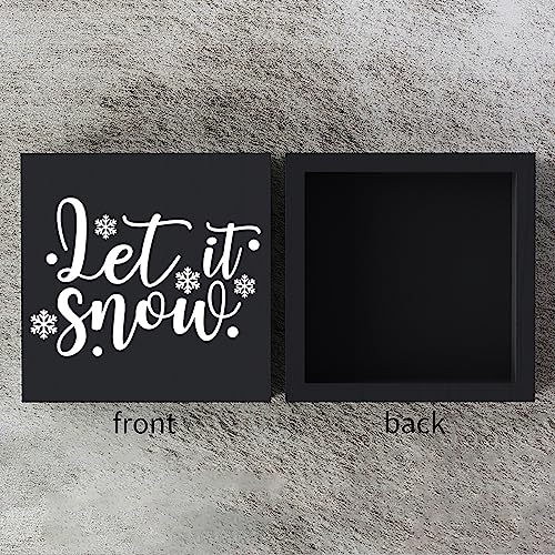 Funny Christmas Wooden Box Sign Plaque Let It Snow Black Wood Box Sign Rustic Art Home Shelf Desk Decor 5 x 5 x 1 Inches - color: Merry Christmas30