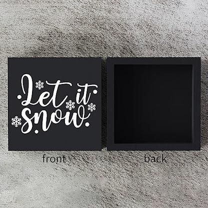 Funny Christmas Wooden Box Sign Plaque Let It Snow Black Wood Box Sign Rustic Art Home Shelf Desk Decor 5 x 5 x 1 Inches - color: Merry Christmas30