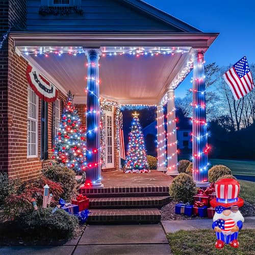 JMEXSUSS 200 LED 4th of July Fairy Lights, Red White and Blue Lights Indoor - color: Red White Blue, size: 66FT 200LED