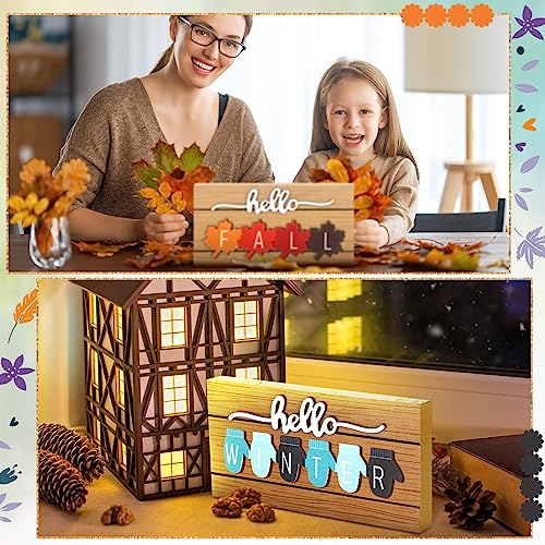 Roowest 5 Pcs Hello Fall Interchangeable Seasonal Sign Decor, Simple - style: Simple