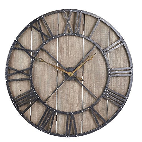 Household Essentials Roman Numeral Iron & Wood Gallery Wall Clock