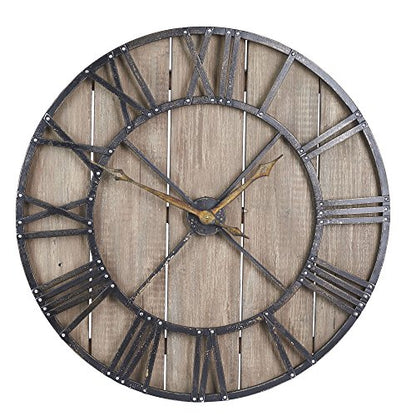 Household Essentials Roman Numeral Iron & Wood Gallery Wall Clock