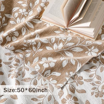 Hahafelt Brown Flower Chenille Throw Blanket 50x60 Soft Couch - color: Brown, style: Flower