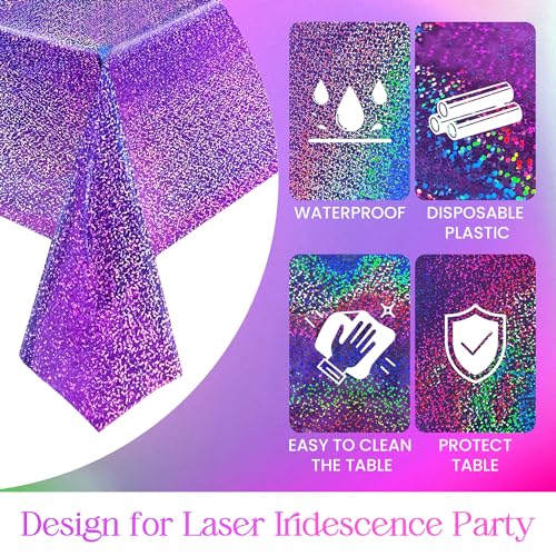 Purple & Silver Holographic Laser Tablecloth 40" x 108" Iridescence Shiny Birthday Party Table Cloth Plastic Table Cover For Halloween Event Wedding Anniversary Bridal 16th 18th 21th Party Supplies - color: Purple & Silver