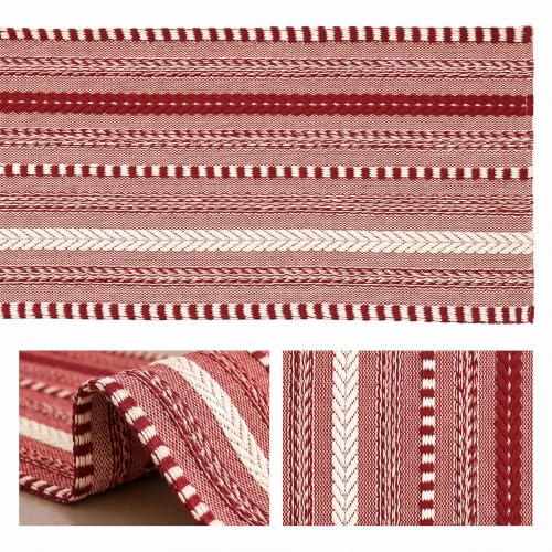 Artoid Mode Xmas Red Farmhouse Stripe Braided Table Runner 12x72 Inch - color: Christmas Red, size: 12" x 72", Table Runner