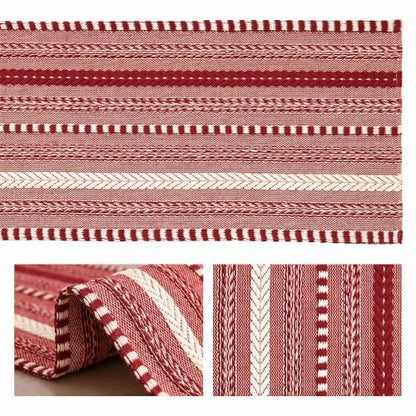 Artoid Mode Xmas Red Farmhouse Stripe Braided Table Runner 12x72 Inch - color: Christmas Red, size: 12" x 72", Table Runner