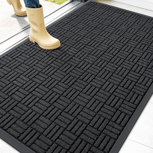 OLANLY Front Door Mat Outside Entrance 47x32, Heavy-Duty Rubber Doormat - color: Black, size: 47" X 32"