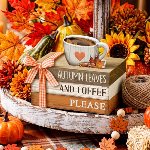 4 Pcs Fall Tiered Tray Decor Mini Wooden Faux Book Stack Sign - style: Fall