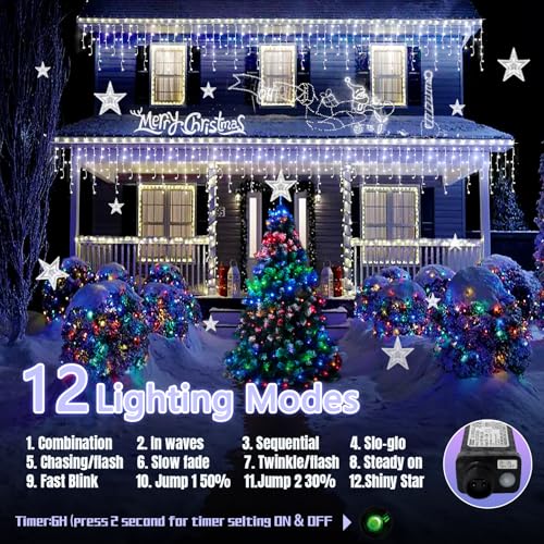 FLVOECN 98FT 960 LED Christmas Lights, Waterproof 8 Modes Ice Lights for Outside with Memory and Timer Hanging Fairy Lights Plug-in Curtain String Lights for Holiday Party Wedding Home (Cool White) - color: Mint Green