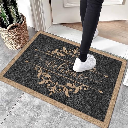Ornate Print Welcome Door Mat for Front Door, Non-Woven Fabric Mat for Entryway, Porch or Patio, Bathroom, Kitchen,Garage,Non-Slip Rubber Backing Outdoor Rug Flat Printing Doormat 24 * 16 in