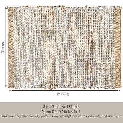 Chardin Home Natural Jute Placemats, Sky Blue-White, Set of 4, 13x19 in - color: Natural Jute-sky Blue-white, size: 13x19 Inch.