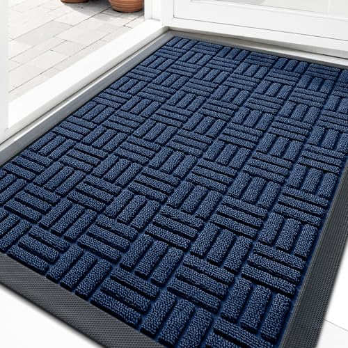 OLANLY Front Door Mat Outside Entrance 29.5x17, Heavy-Duty Rubber Doormat - color: Navy Blue, size: 29.5" X 17"