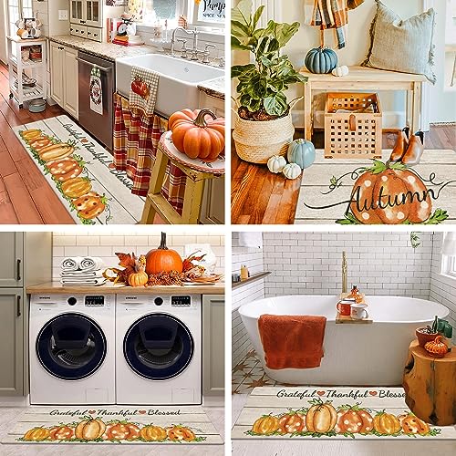 Pauwer Fall Pumpkin Kitchen Rugs Set of 2, Anti Fatigue Kitchen Mats - color: Autumn