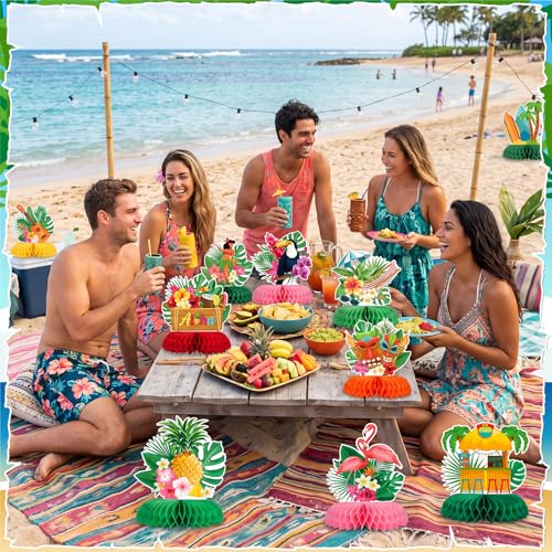 NatNarr 12PCS Luau Centerpieces for Tables Hawaii Party Decorations - style: Hawaii