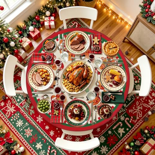Gingerbread Christmas Tablecloth Round 43x43 Inch Polyester Woven - color: Gingerbread