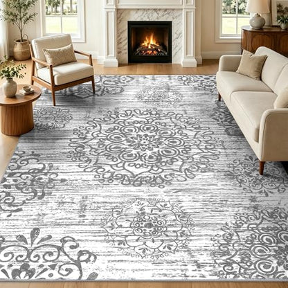 HEBE Area Rug for Living Room 5'x7', Washable Non Slip Boho Bedroom Rug - color: Grey, size: 5' x 7' (Rectangular)