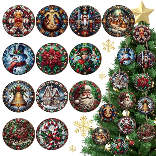 Suzile 36 Pcs Christmas Wooden Ornaments Retro Christmas Tree Decoration - color: Painting Colors, size: Oil Painting