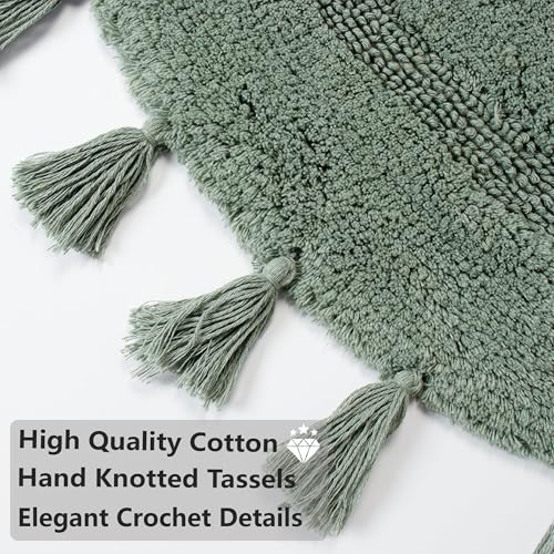 KOEXM Half Circle Boho Bathroom Rugs with Tassels 100% Cotton - color: Sage Green, size: 1'10" x 3'1" (Semicircular)