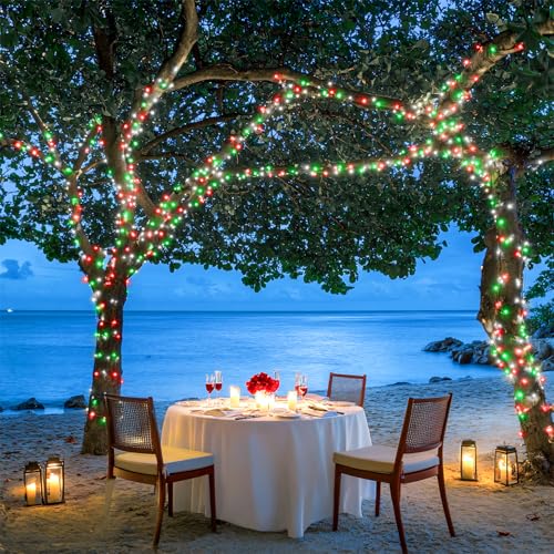 JMEXSUSS 163ft 500 LED Red White and Green Christmas Lights with 8 Modes - color: Red White Green, size: 500 LED