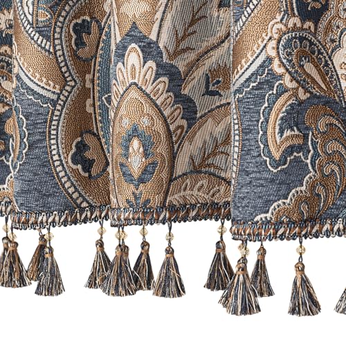 Loom and Mill European Damask Valances for Windows, Gray-Blue+Brown,54"x18" - color: Gray-blue+brown