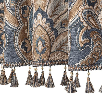 Loom and Mill European Damask Valances for Windows, Gray-Blue+Brown,54"x18" - color: Gray-blue+brown