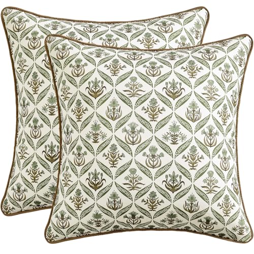 MIULEE Floral Throw Pillow Covers 20x20 Set of 2, Green and Brown - color: Green Brown, size: 20" x 20" (Pack of 2)