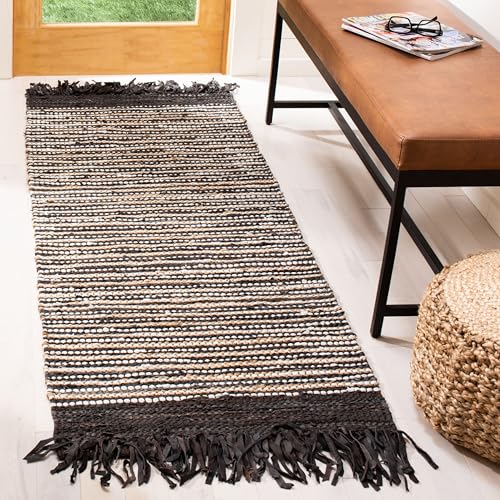 SAFAVIEH Vintage Leather Collection Runner Rug - 2'3" x 6', Dark Brown & Multi, Handmade Boho Fringe Leather, Ideal for High Traffic Areas in Living Room, Bedroom (VTL373C) - color: Dark Brown/Multi, size: 2'3" x 6' (Runner)