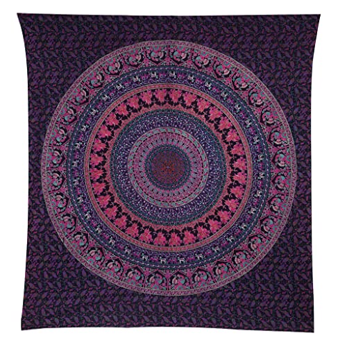 Bless International Indian-hippie-gypsy Bohemian-psychedelic Cotton-mandala Wall-hanging-tapestry-multi-color Large-mandala Hippie-tapestry (Purple Pink, King (88x104Inches)(225x265Cms)) - color: Purple Pink, size: 104"L x 88"W