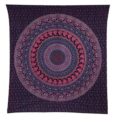 Bless International Indian-hippie-gypsy Bohemian-psychedelic Cotton-mandala Wall-hanging-tapestry-multi-color Large-mandala Hippie-tapestry (Purple Pink, King (88x104Inches)(225x265Cms)) - color: Purple Pink, size: 104"L x 88"W