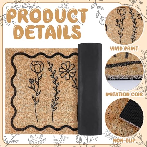 Dunzy Floral Door Mat Outdoor Black Scalloped Welcome Mat for Front Door - style: Wildflower