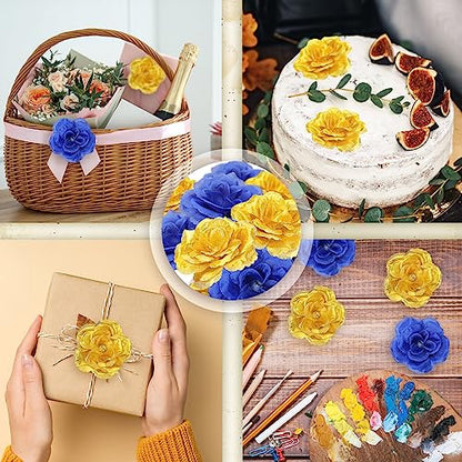 Yunlly 100 Pcs Artificial Flower for Wedding, Blue, Gold - color: Blue, Gold